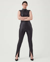 Spanx black leather like front slit skinny pants