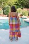 boho plaid orange summer fall maxi dress