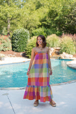 boho plaid orange summer fall maxi dress