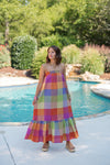 boho plaid orange summer fall maxi dress