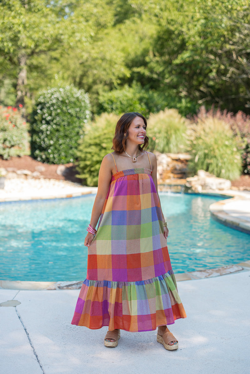 boho plaid orange summer fall maxi dress