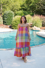 boho plaid orange summer fall maxi dress