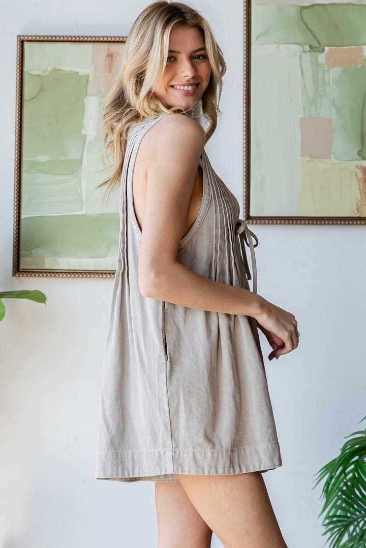 Women's taupe denim sleeveless romper