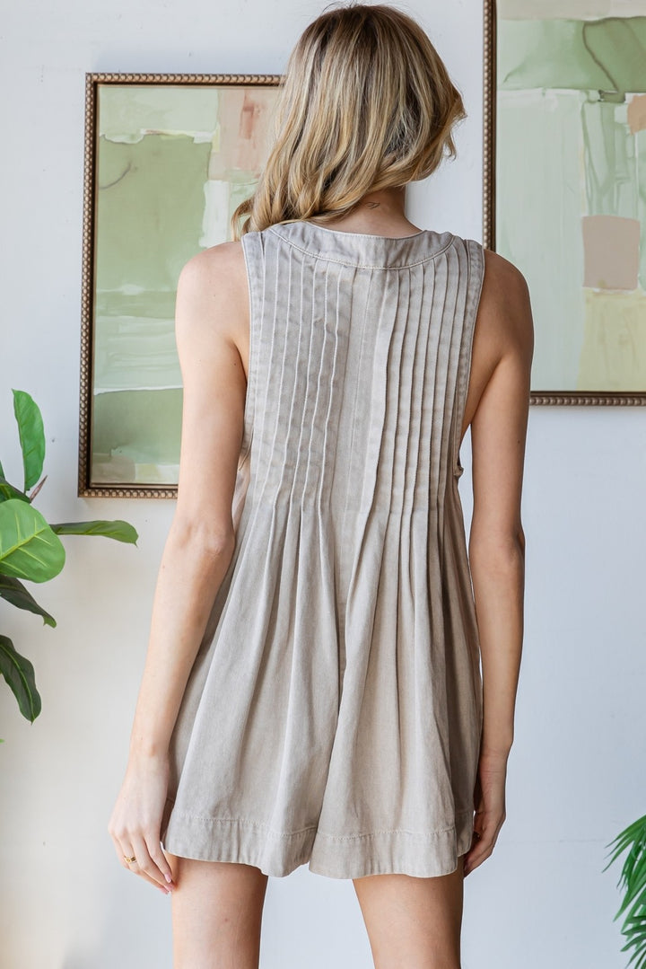 Women's taupe denim sleeveless romper