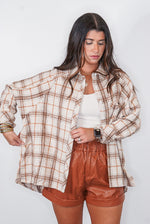 Taupe plaid flannel shacket