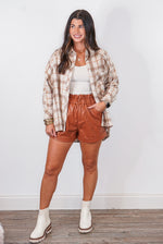 Taupe plaid flannel shacket