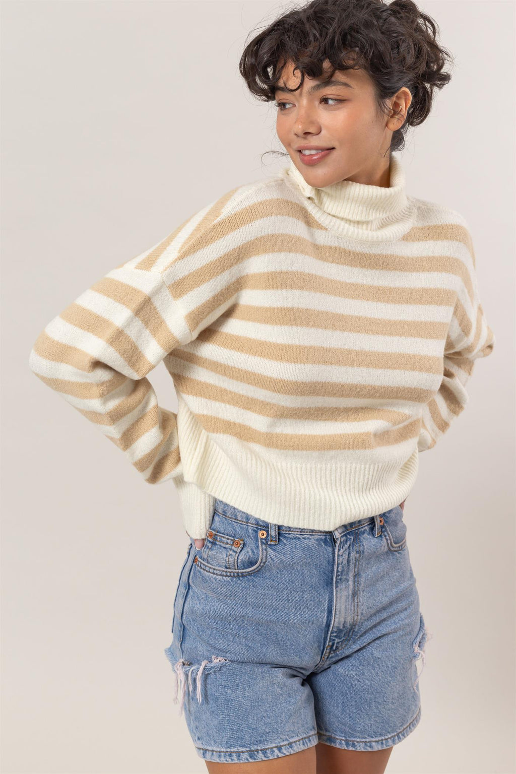 cream taupe striped sweater top