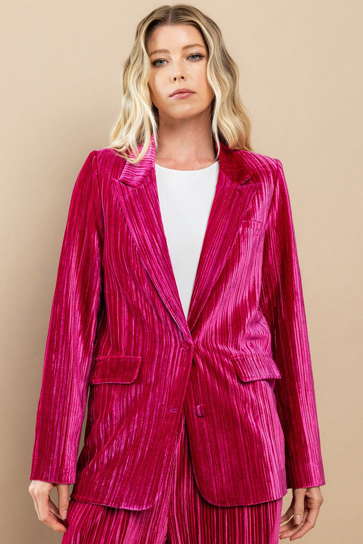 velvet pleated fuchsia blazer