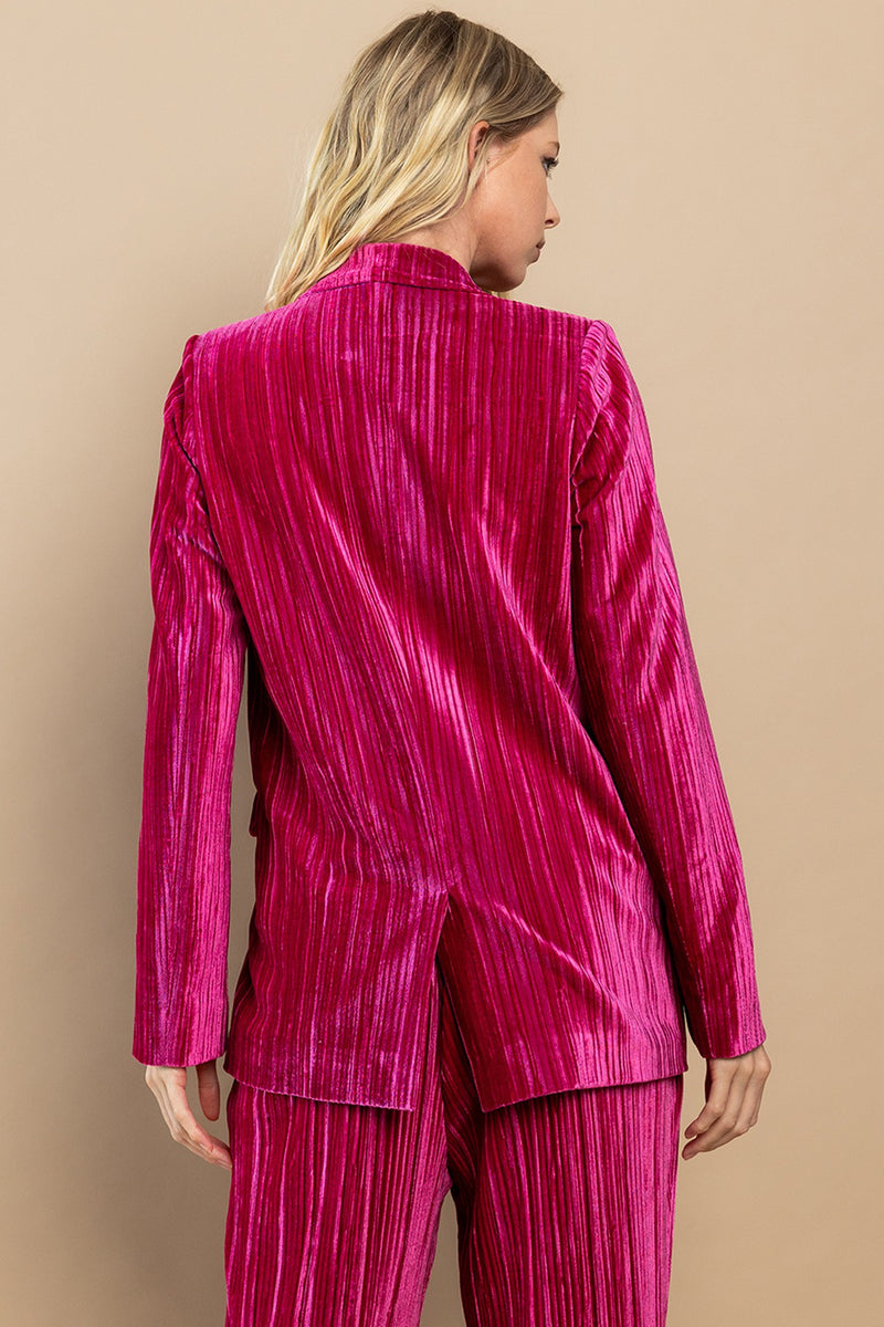 velvet pleated fuchsia blazer