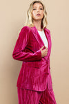 velvet pleated fuchsia blazer