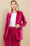 velvet pleated fuchsia blazer