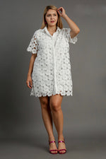 Umgee Plus off white floral lace button down dress with collar