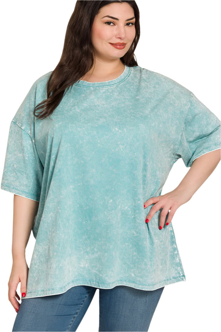 Oversized  plus washed teal boyfriend tee