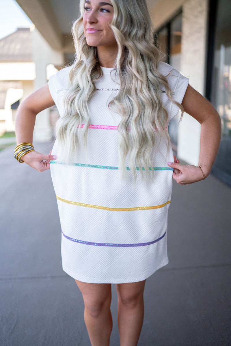 spring sequin stripe shirt dress