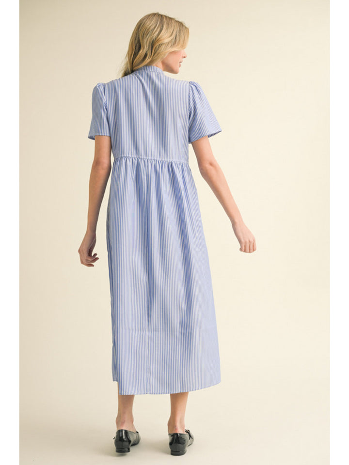 Women's blue striped bow midi dress