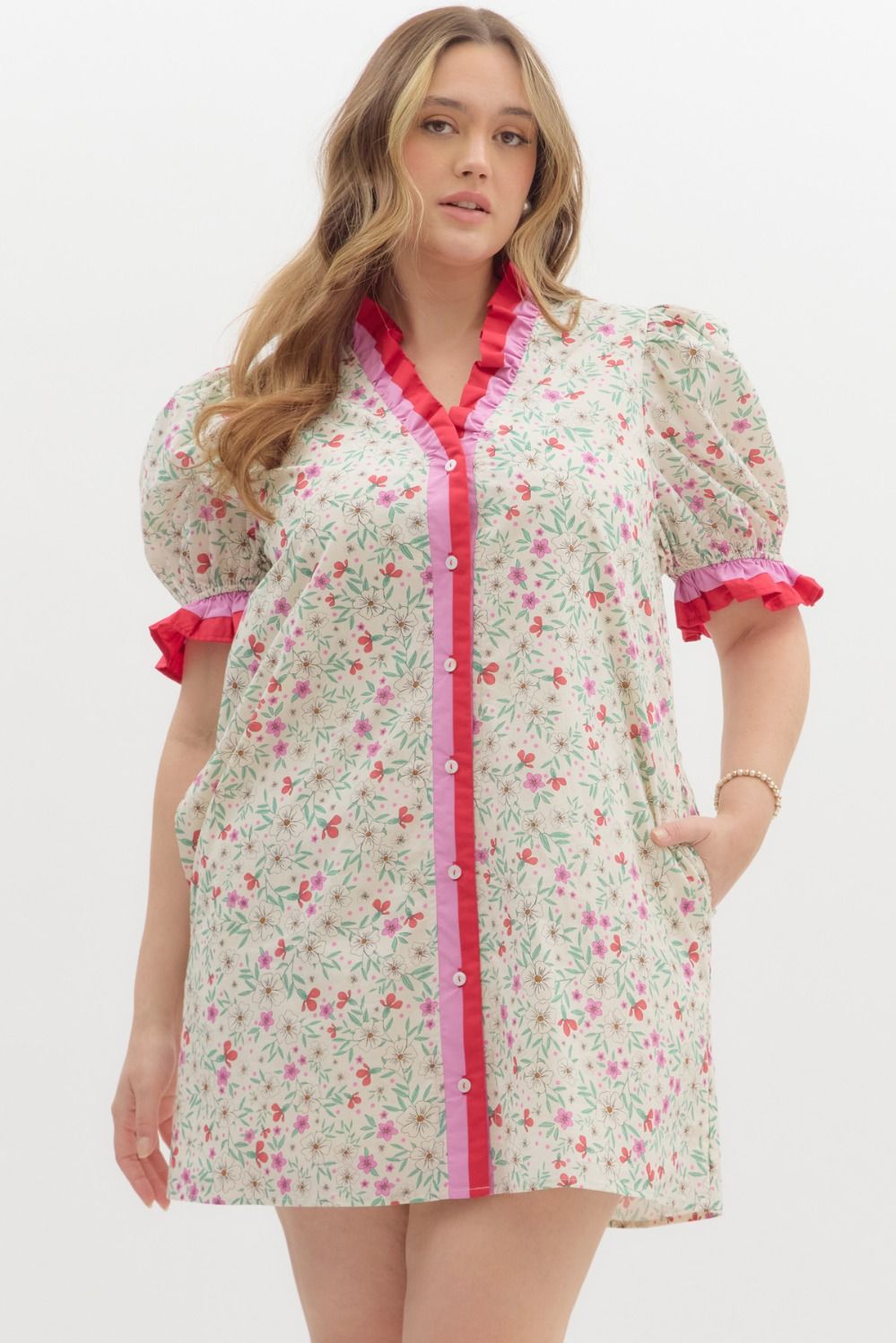 Women's plus size floral print multi color short spring dress