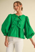 Dreamy Bows Green Peplum Top