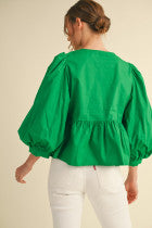 Dreamy Bows Green Peplum Top