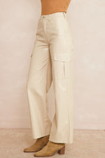 Entro Almond faux leather wide leg cargo pants