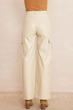 Entro Almond faux leather wide leg cargo pants