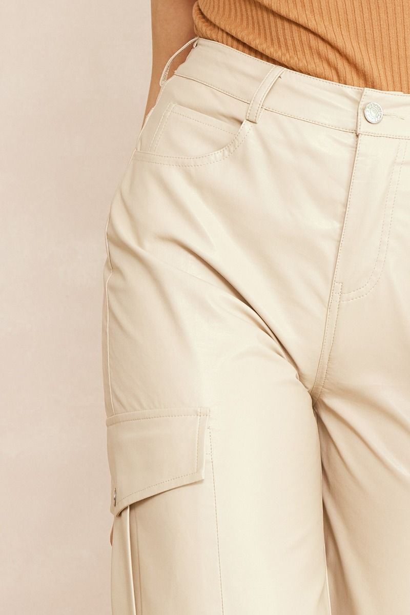 Entro Almond faux leather wide leg cargo pants