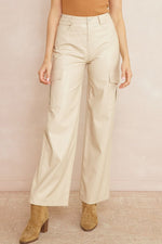 Entro Almond faux leather wide leg cargo pants