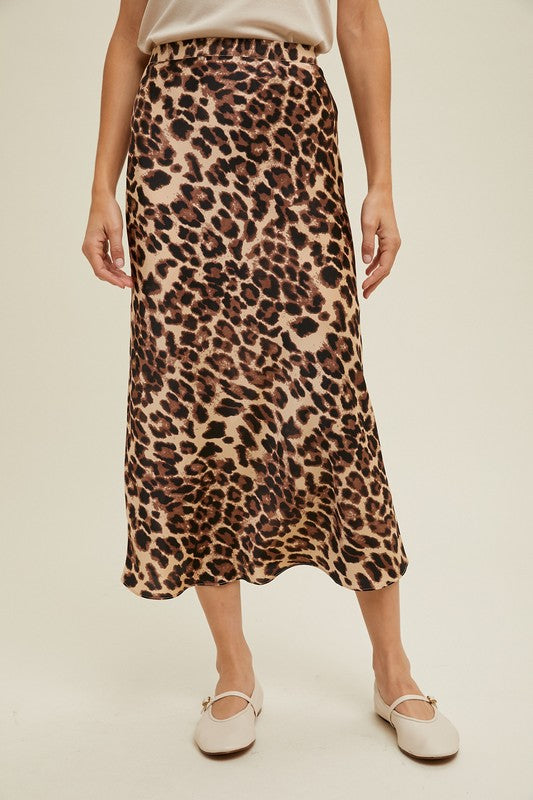 Wishlist Leopard print satin midi skirt