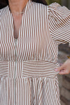 tan white striped zipper midi dress