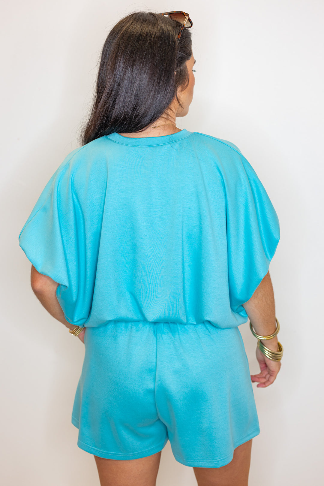turquoise blue scuba bubble hem lounge top