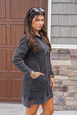 athleisure style black quarter zip dress