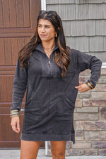 athleisure style black quarter zip dress