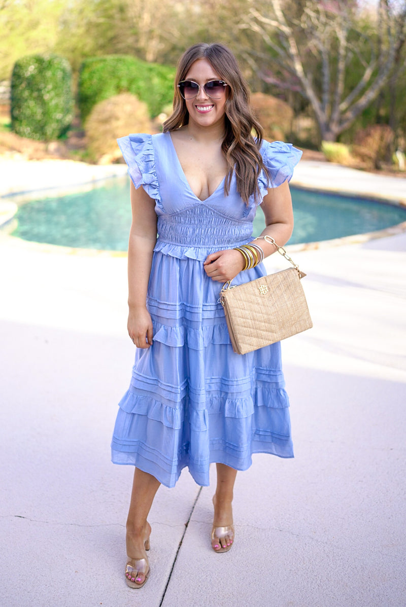 classy style blue spring midi dress