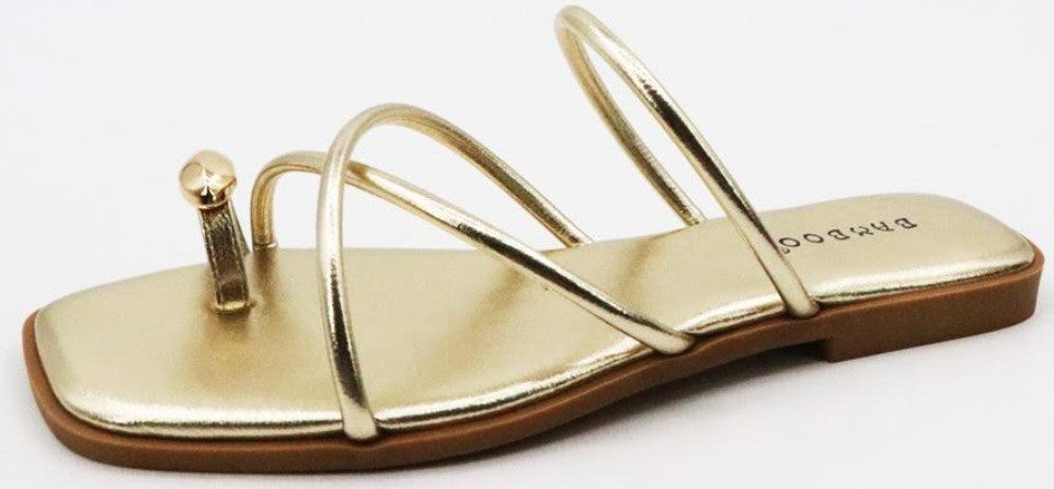 strappy gold toe flat sandals