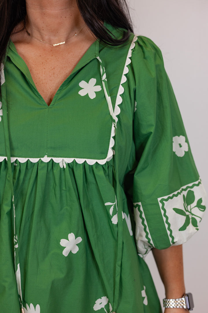 green white floral babydoll dress