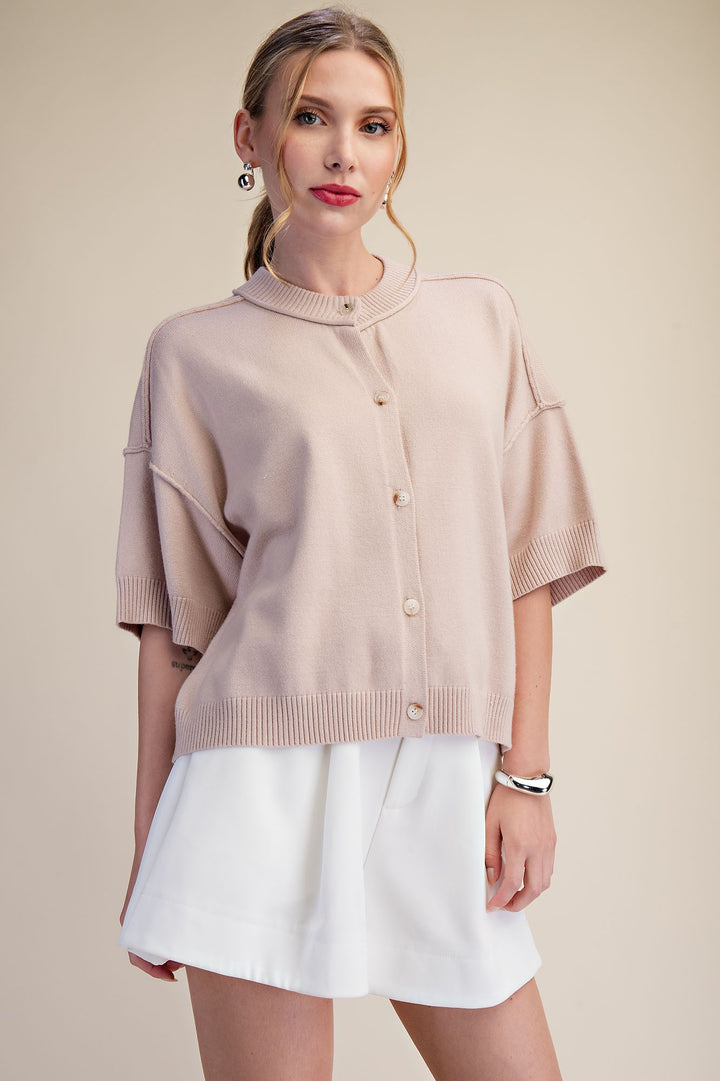 Beige button front knit top by glam