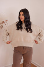 oatmeal cropped mock neck sweater