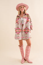 Beige multicolor aztec print lightweight jacket