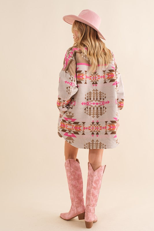 Beige multicolor aztec print lightweight jacket