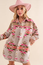 Beige multicolor aztec print lightweight jacket