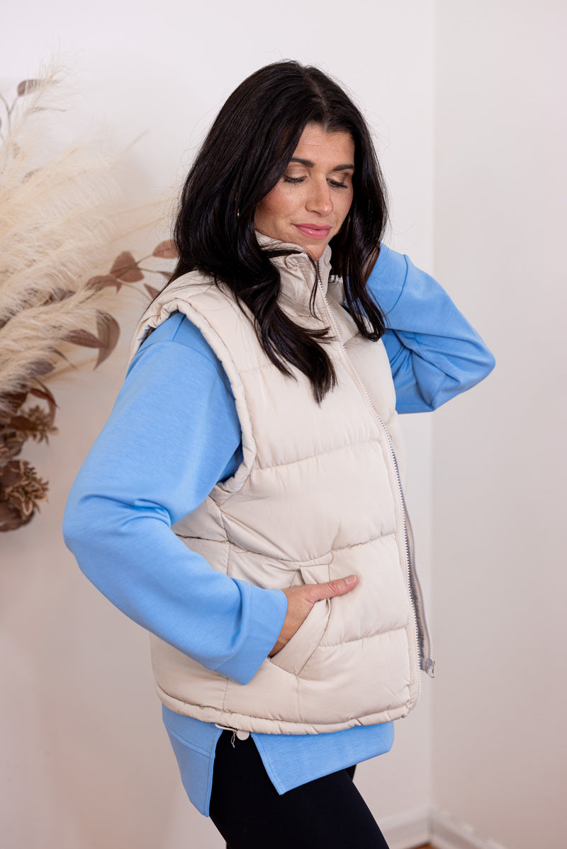 women's beige puffer vest