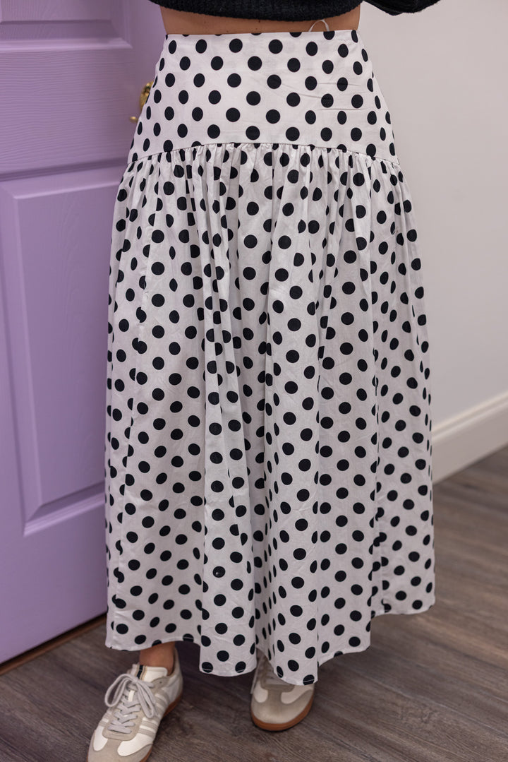 Women's black polka dot maxi skirt by Day + Moon