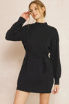 Entro Black sweater knit dress with belted waist