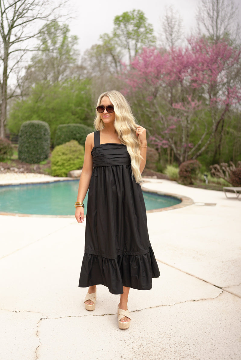 black bow back linen midi dress