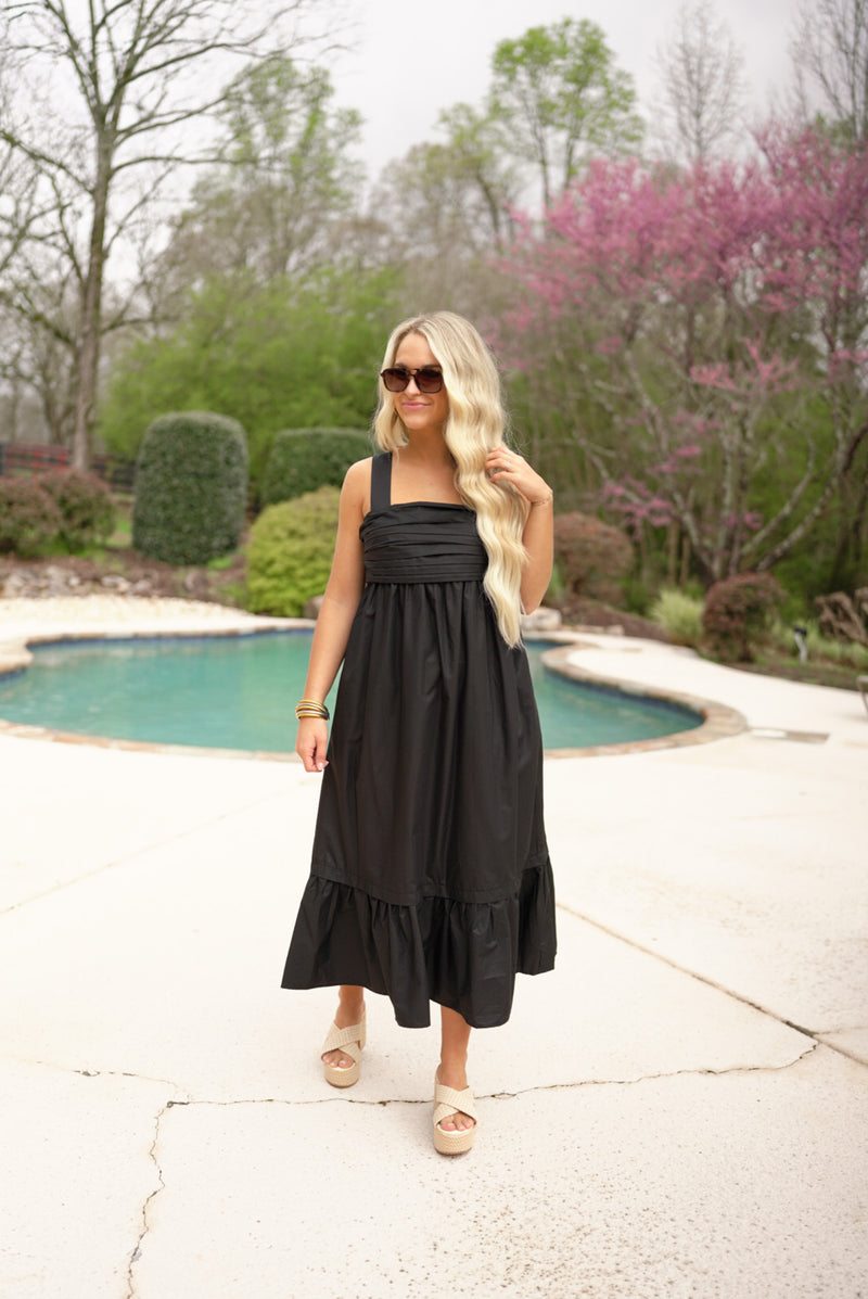 black bow back linen midi dress