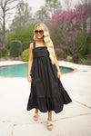 black bow back linen midi dress