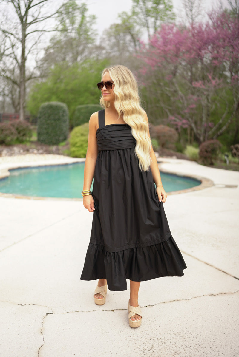 black bow back linen midi dress