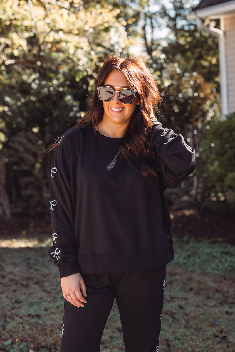 black bow embroidered sweatshirt