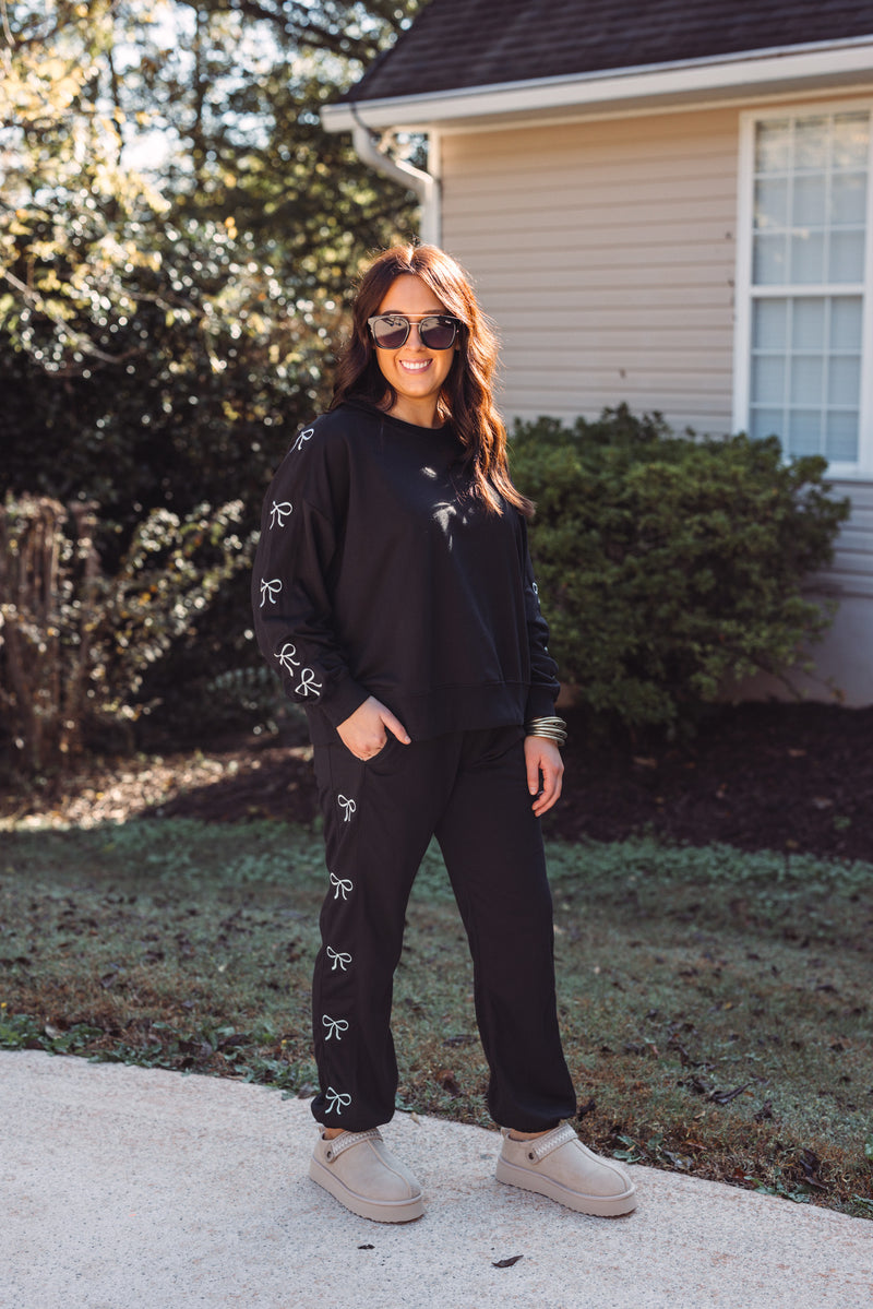 black bow embroidered sweatpant  joggers