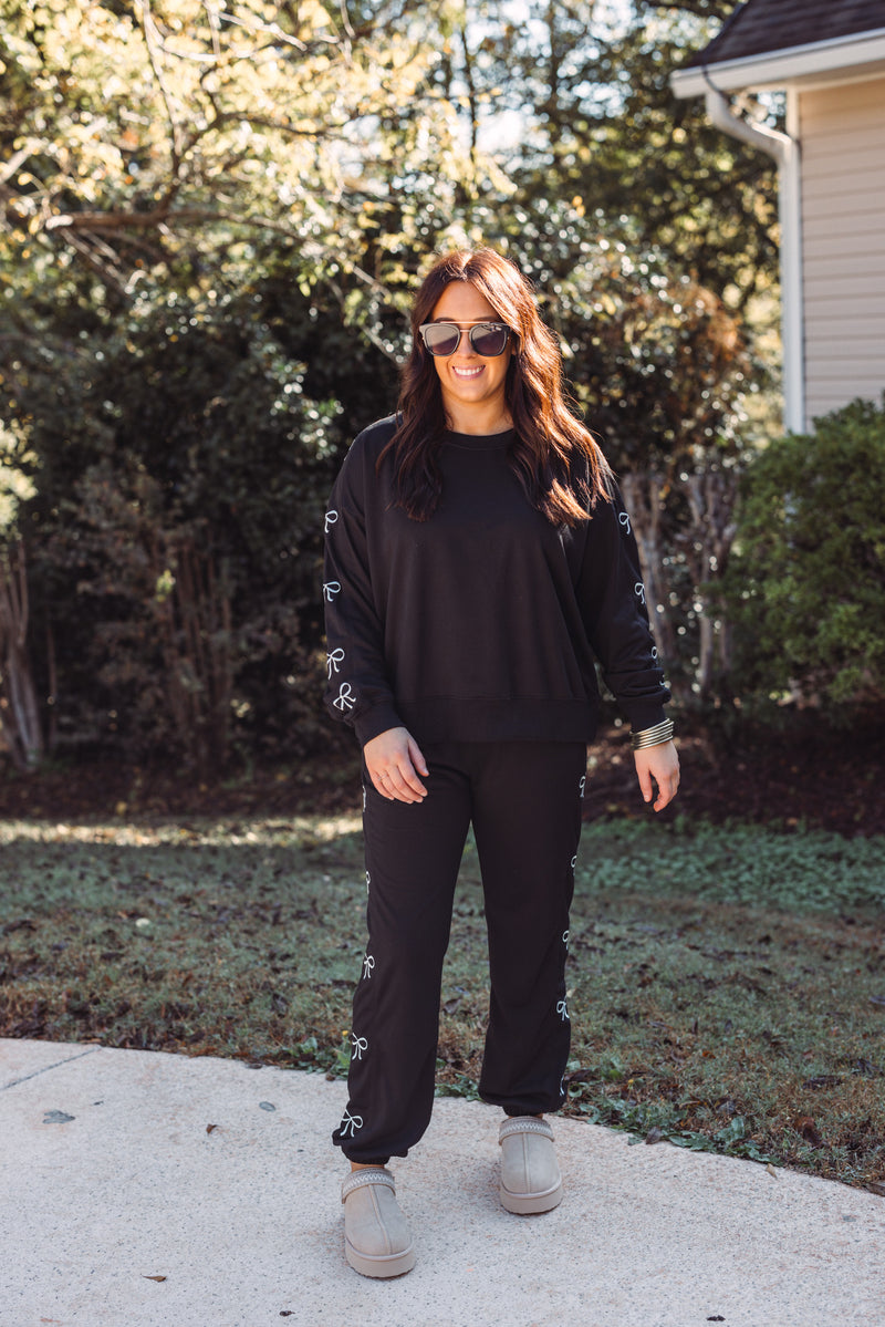 black bow embroidered sweatpant  joggers