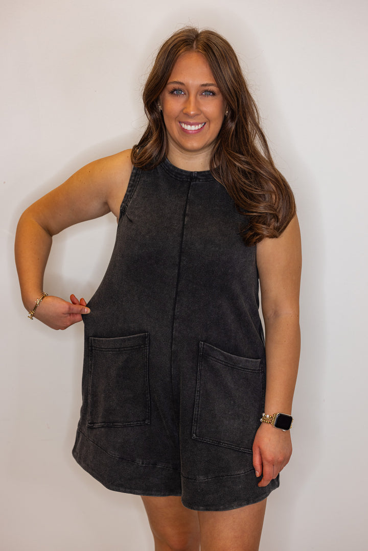 Mineral Washed Black Romper
